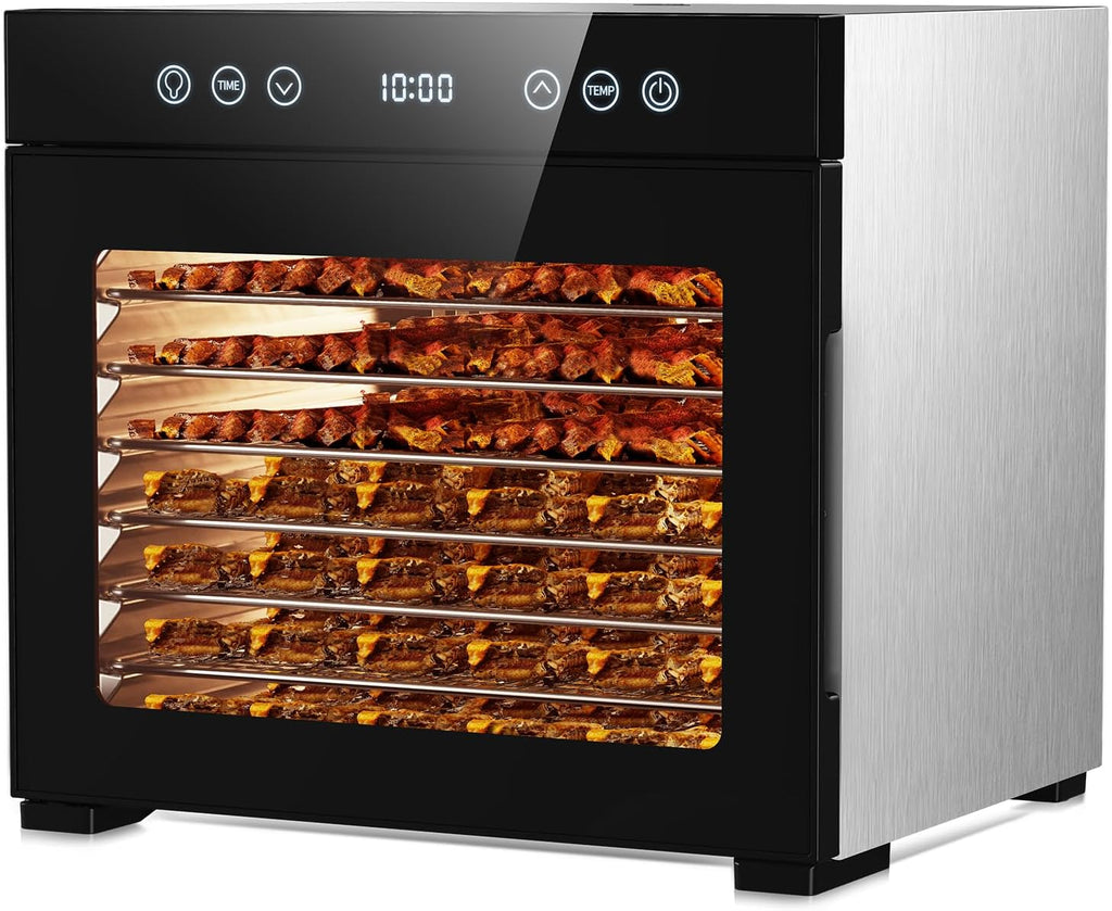 Food Dehydrator Machine, Powerful Food Dryer with 8 Stainless Steel Trays, Adjustable Temperature up to 167°F &