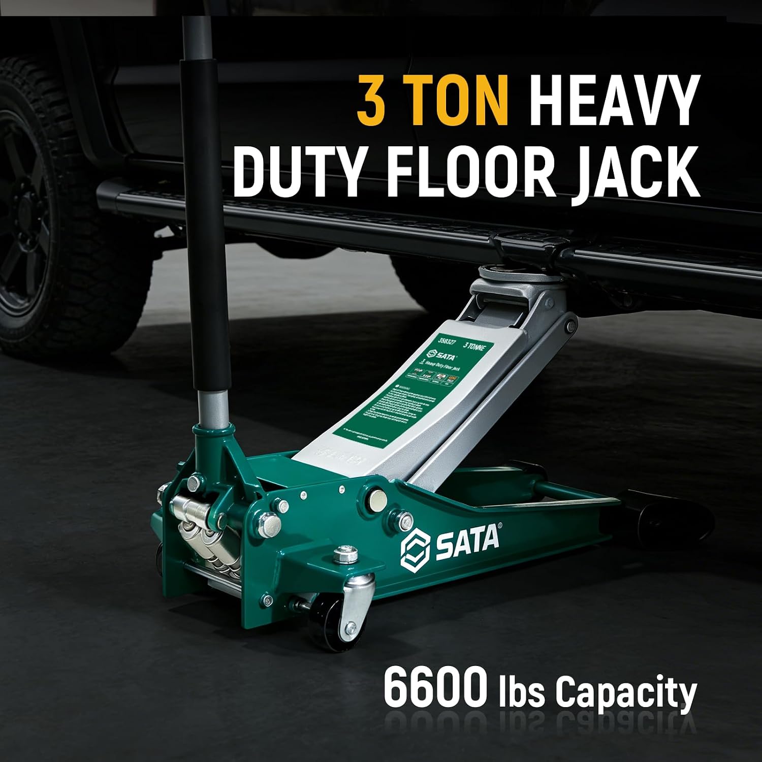 3-Ton (6,600 lb) Heavy-Duty Steel Floor Jack Ultra-Low Profile Design (2-11/16” Height) with Dual-Piston Quick Lift
