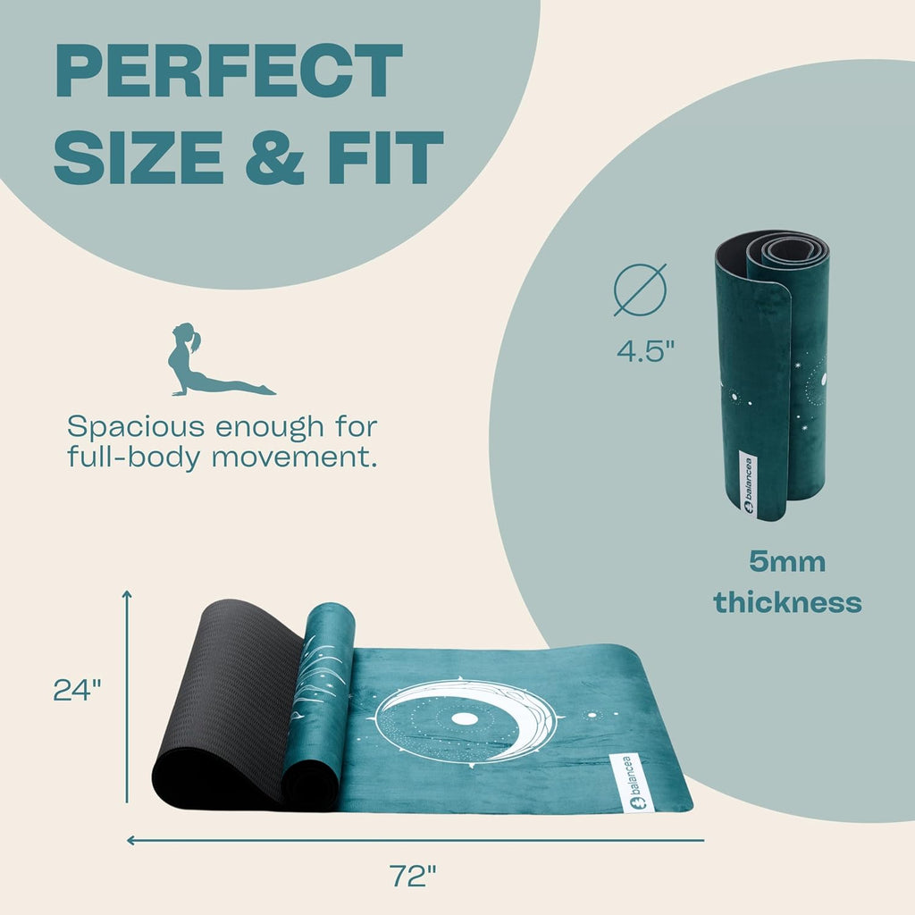 Yoga Mat With Strap 5mm Non Slip Suede & TPE - Eco-Friendly Fitness & Exercise Mat for Home Gym, Pilates, Hot Yoga