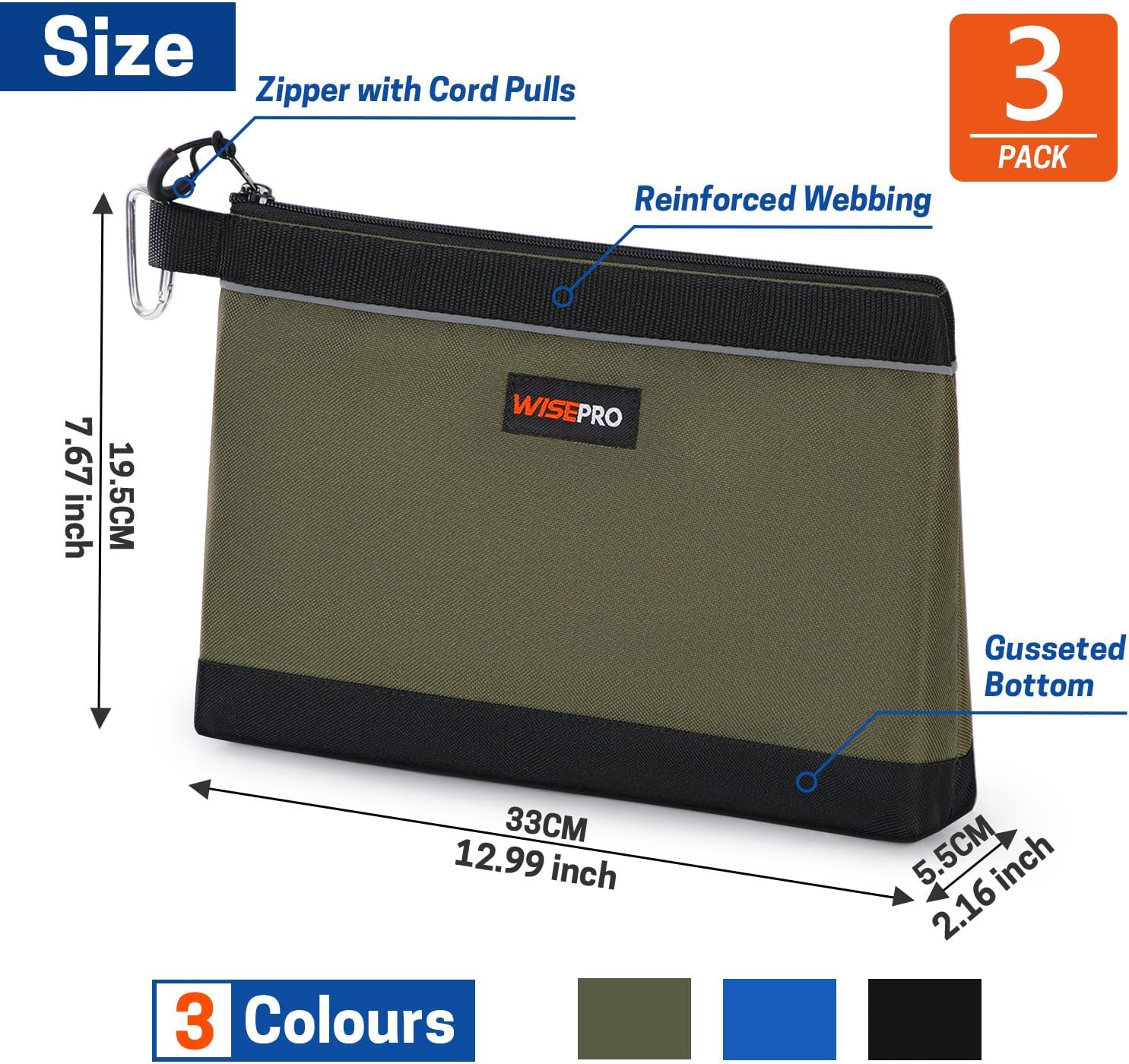 Tool Pouches with Zipper, Multi-Purpose Utility Tool Bags Organizer for Small Hand Tools, Screws, Nails, Pliers &
