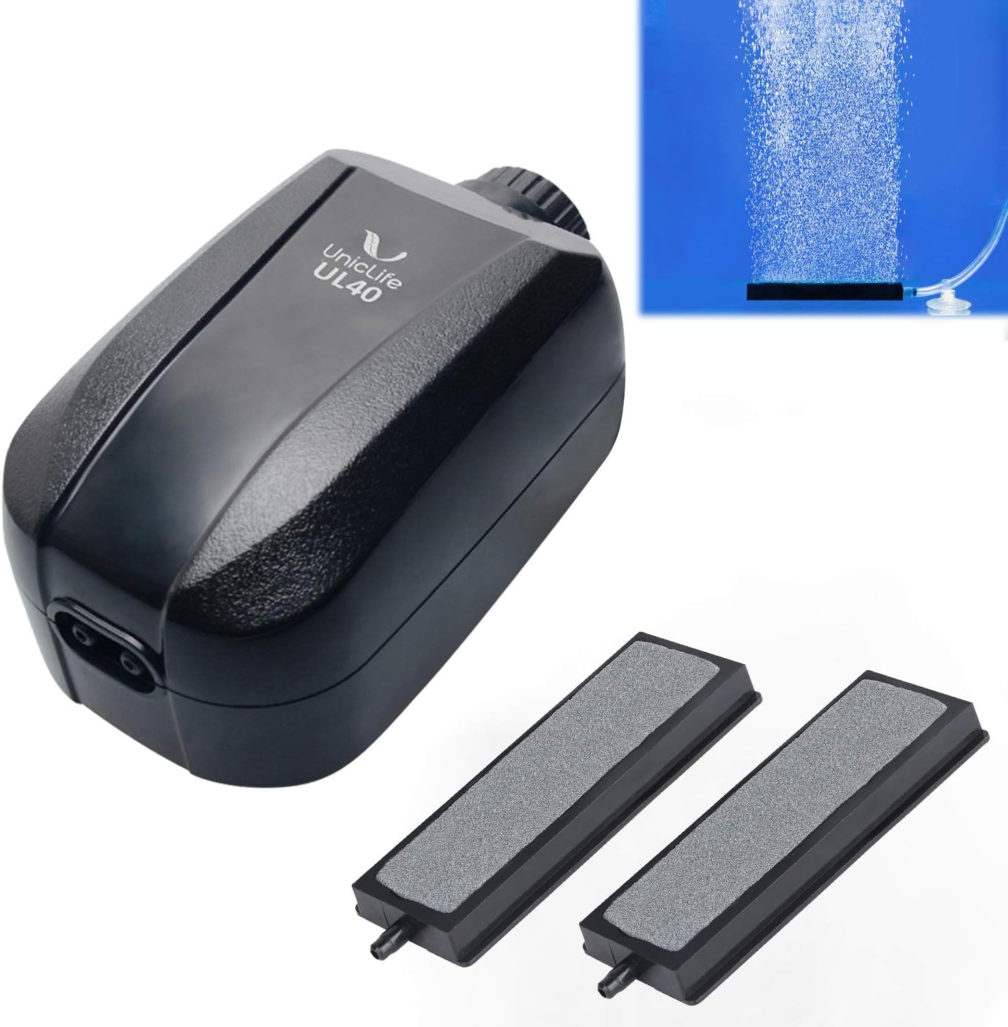 Aquarium Air Pump, Adjustable Quiet Oxygen Pump for Fish Tanks, Airline Tubing & Accessories
