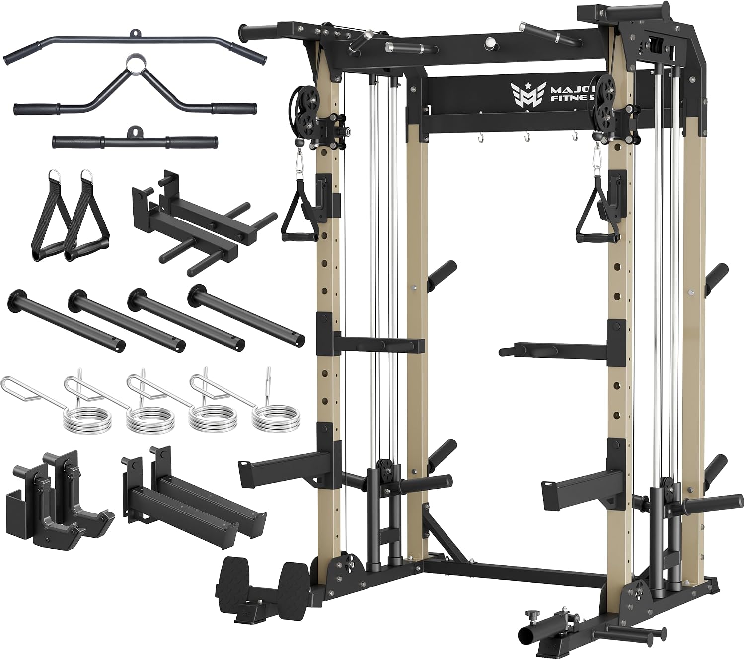 F22 Power Rack, 1600lbs All-in-One Squat Rack with Dual Pulley System, Heavy-Duty Steel Frame, Attachments & Storage