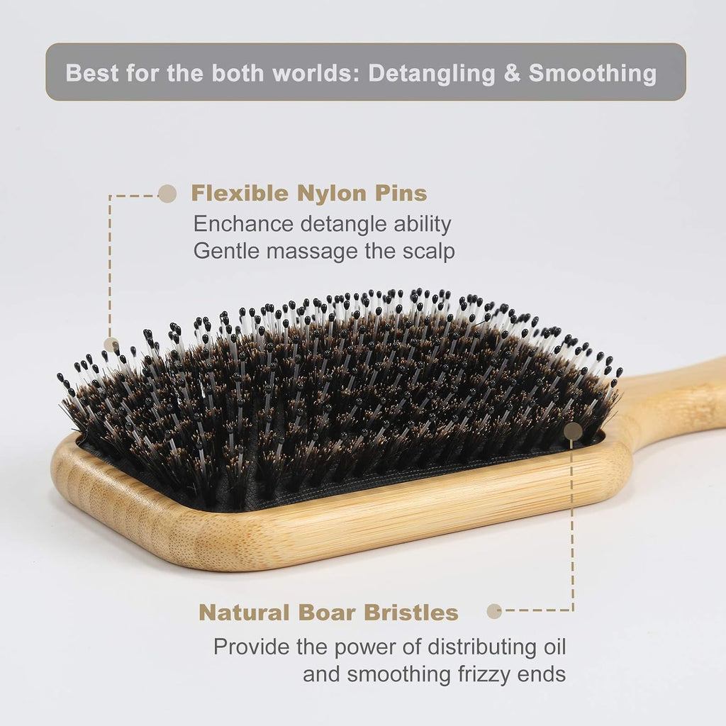 Hair Brush, Boar & Nylon Bristle Brush for All (Women, Men, Kids) Wet/Dry Hair, Massaging Detangling, Enhance Shine &