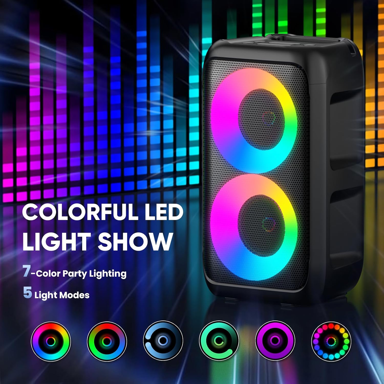 Karaoke Machine for Adults Kids, Portable Bluetooth Speaker with 2 Wireless Microphones, TWS Mode & LED Light, 10H