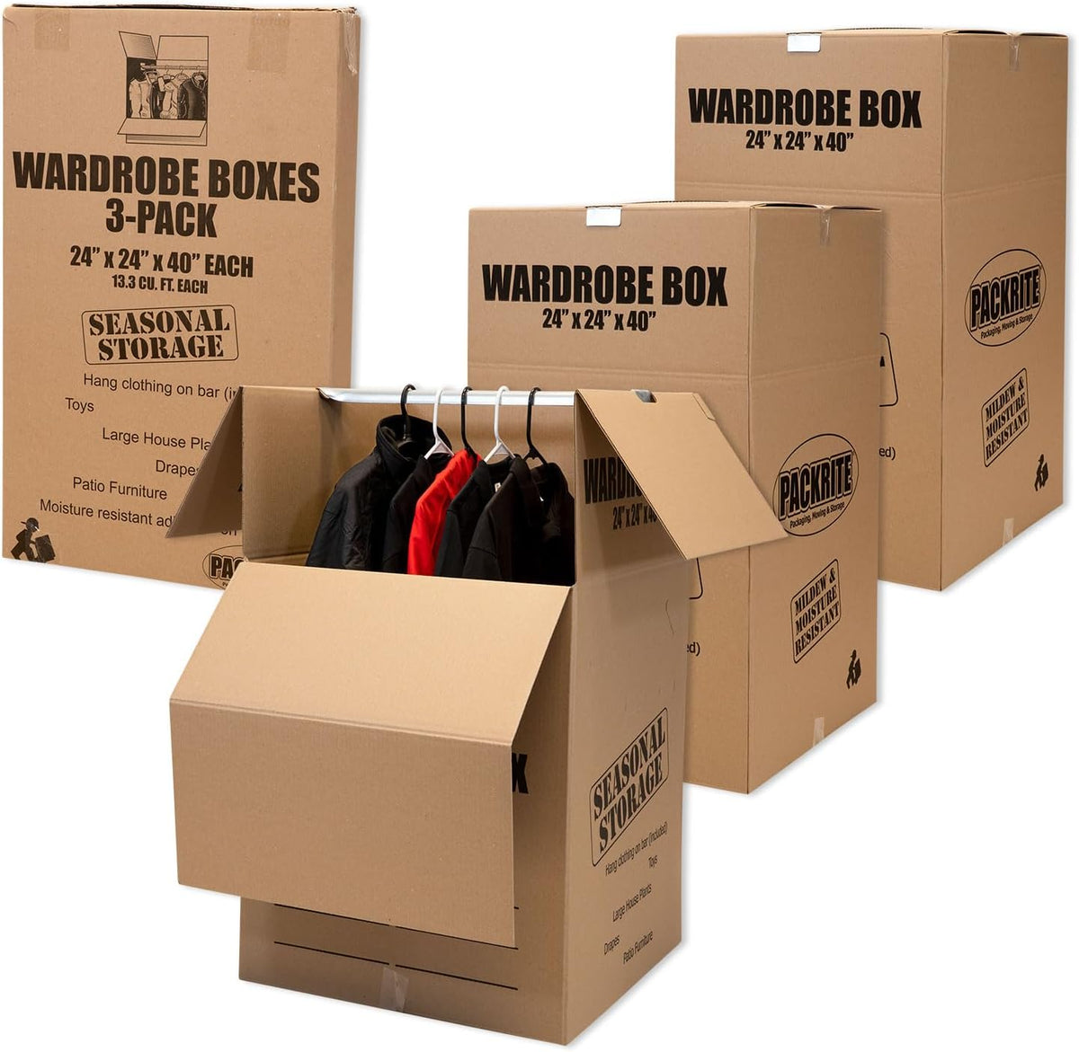 Large Wardrobe Moving Boxes with Bar for Hanging Clothes Moving Box with Hanger, 24 x 24 x 40, Moving Essentials, Set
