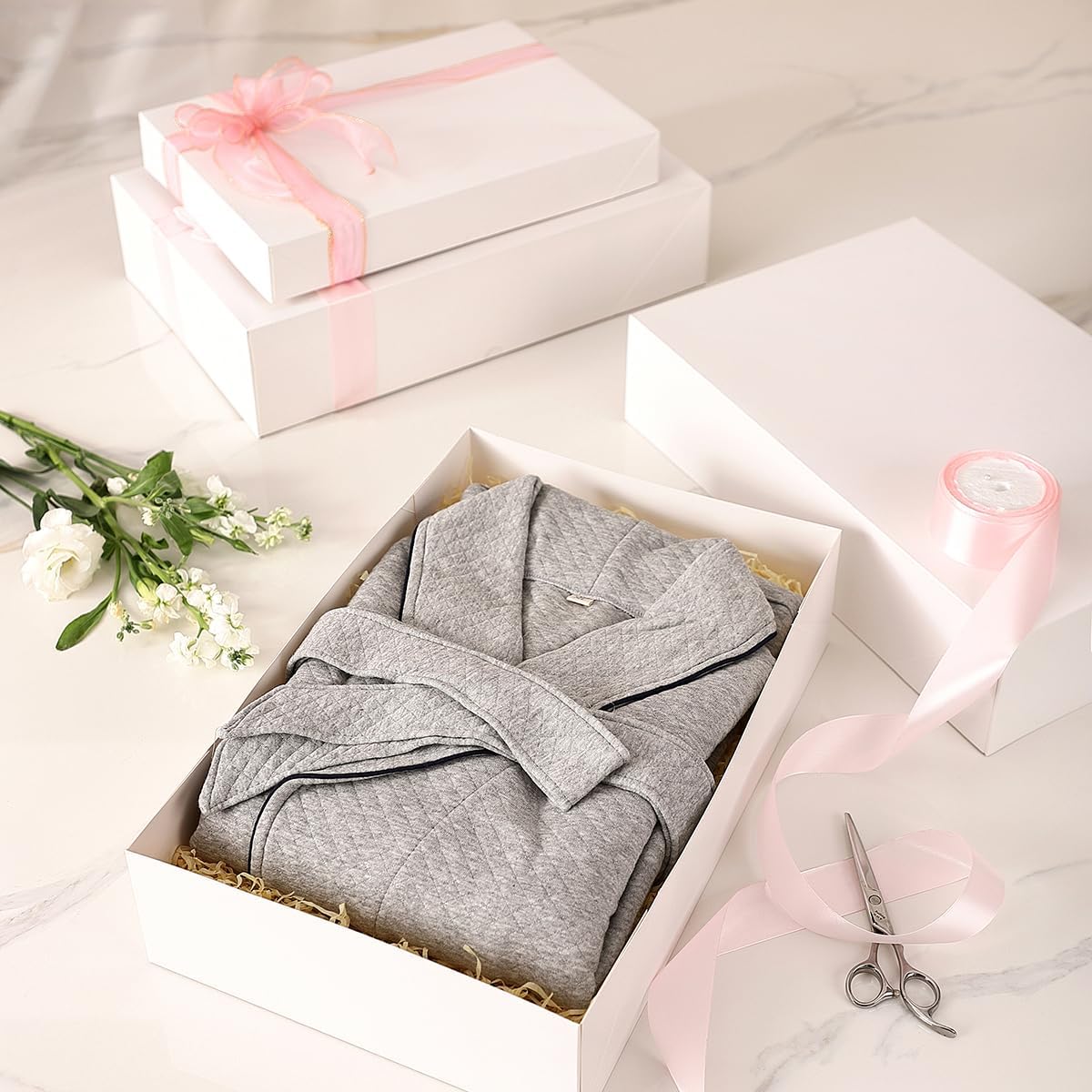 10 Sturdy White Gift Boxes for Presents - Premium Gift Boxes with Lids - 4-inch Deep Robe Boxes and Shirt Boxes