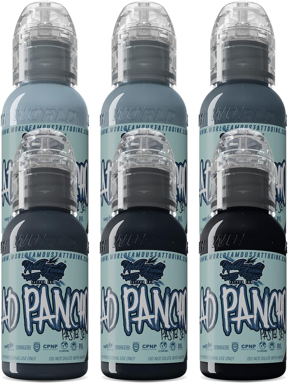World Famous Grey Set Tattoo Ink, Vegan and Professional Ink, Made in USA, A.D. Pancho Pastel Grey (Set of 6), 1oz