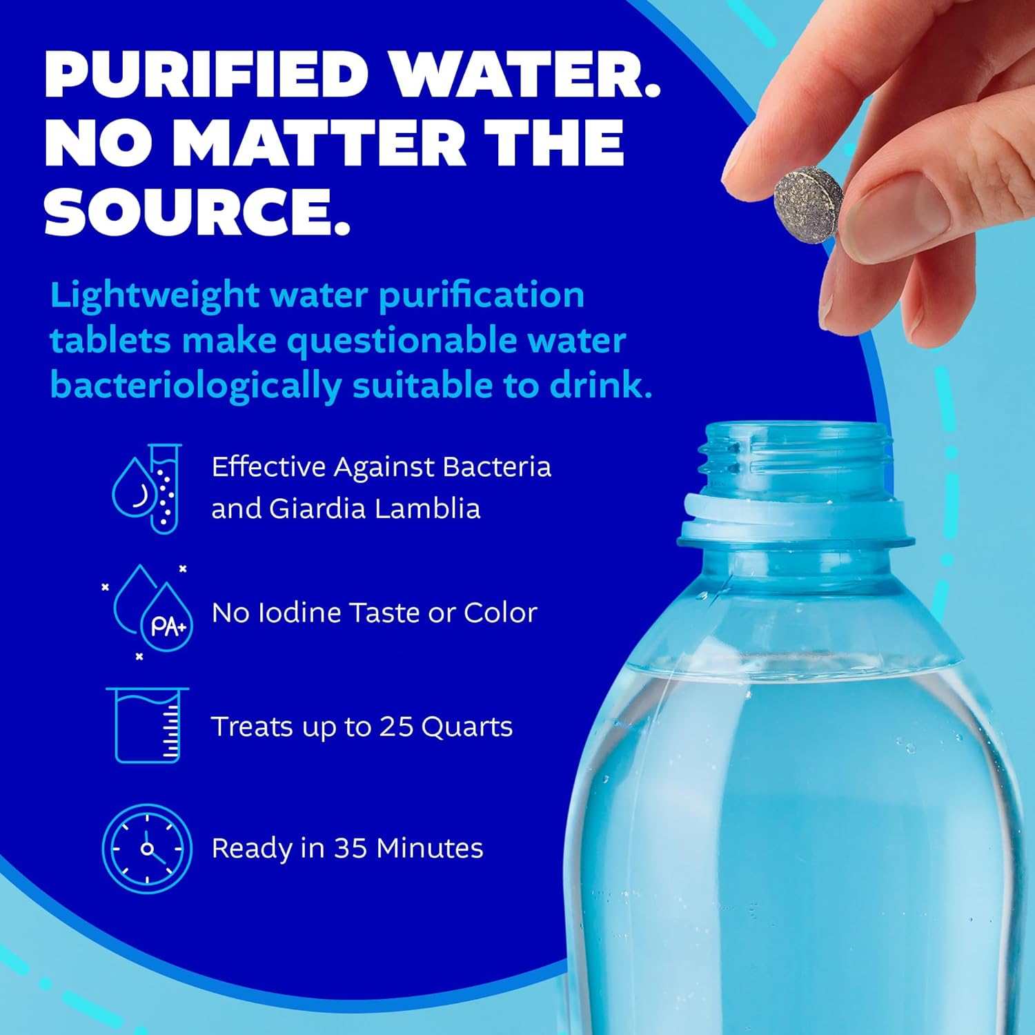 Water Purification Tablets With PA Plus - Two 50 count Bottles