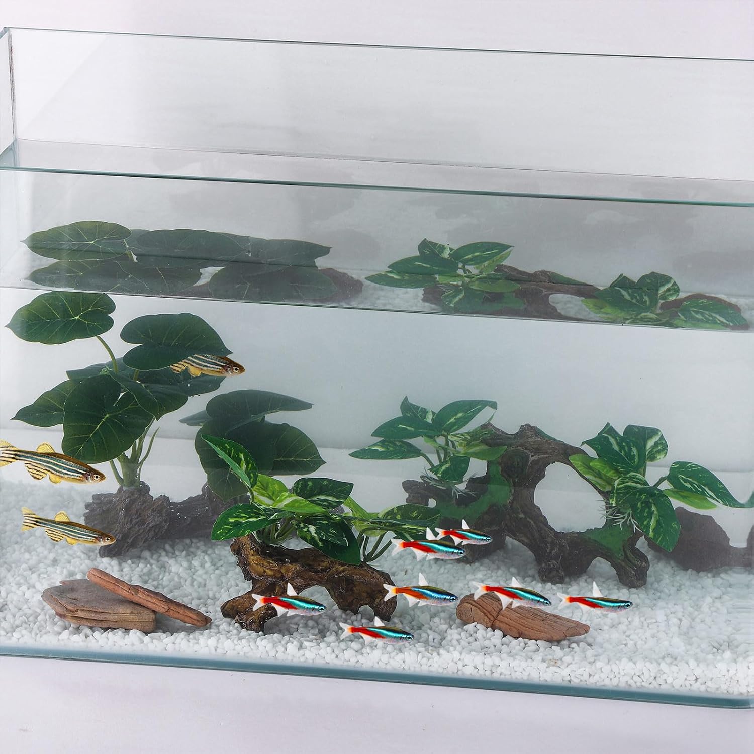 Artificial Aquarium Ornaments Reptiles Betta Fish Tank Accessories Silk Leaf Plants Decoration Driftwood Cave Decor