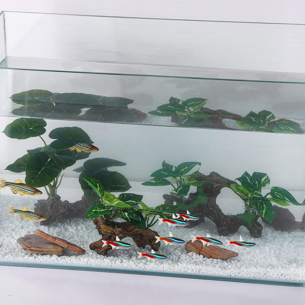 Artificial Aquarium Ornaments Silk Leaf Betta Fish Tank Decoration Driftwood Cave Decor for Reptiles Plants Driftwood