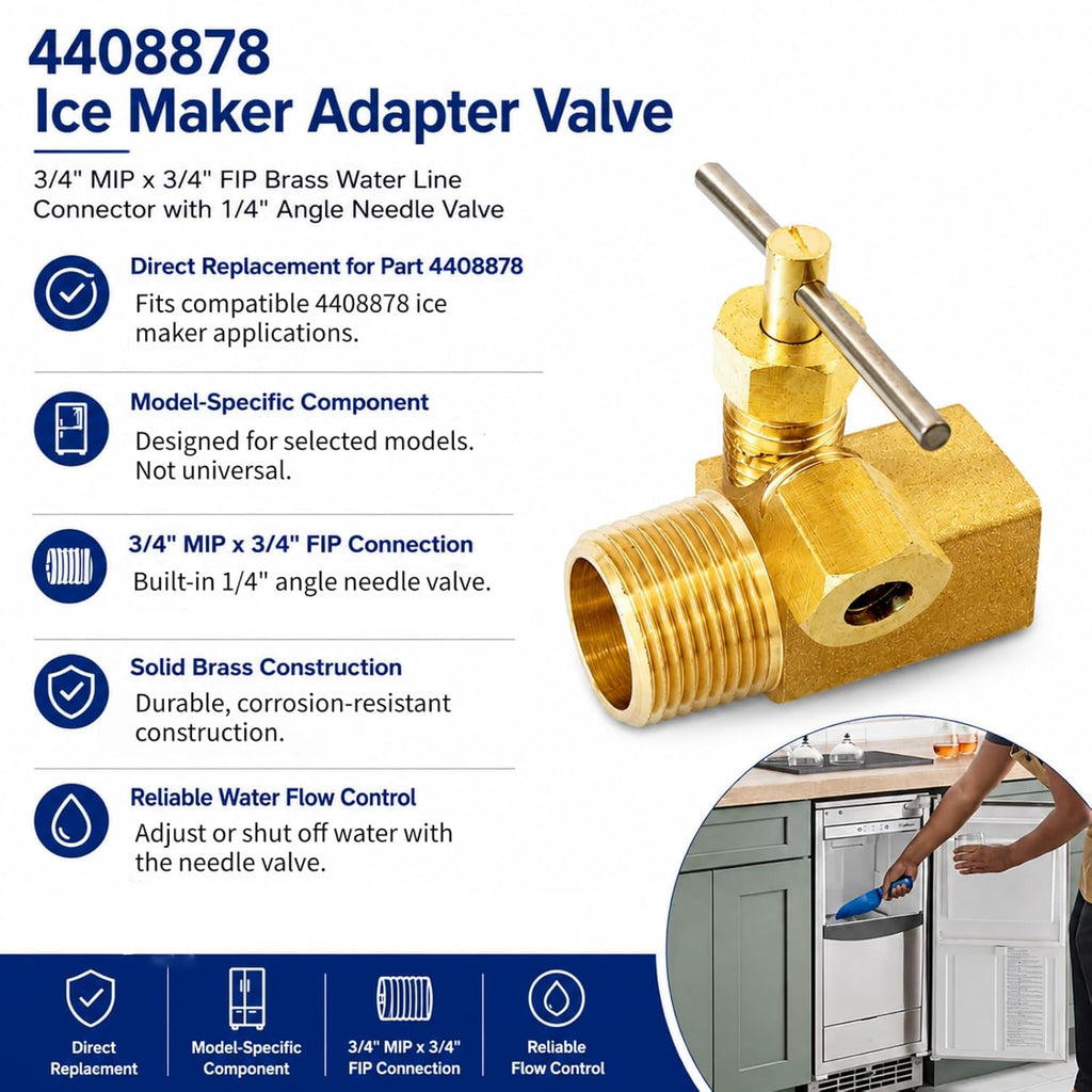 Ice Maker Adapter Valve, 3/4" MIP x 3/4" FIP Brass Connector