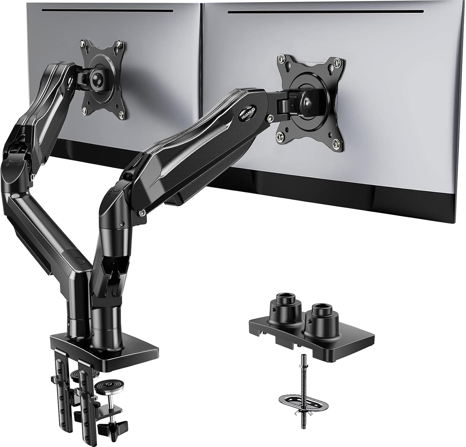 FlowLift Dual Monitor Stand, Fully Adjustable Gaming Monitor Desk Mount for 13–32″ Computer Screens, Full Motion VESA