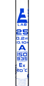 Serological Pipette, 25ml - Class A, Tolerance ±0.100ml - Blue Graduations - Color Code, White - Calibrated for