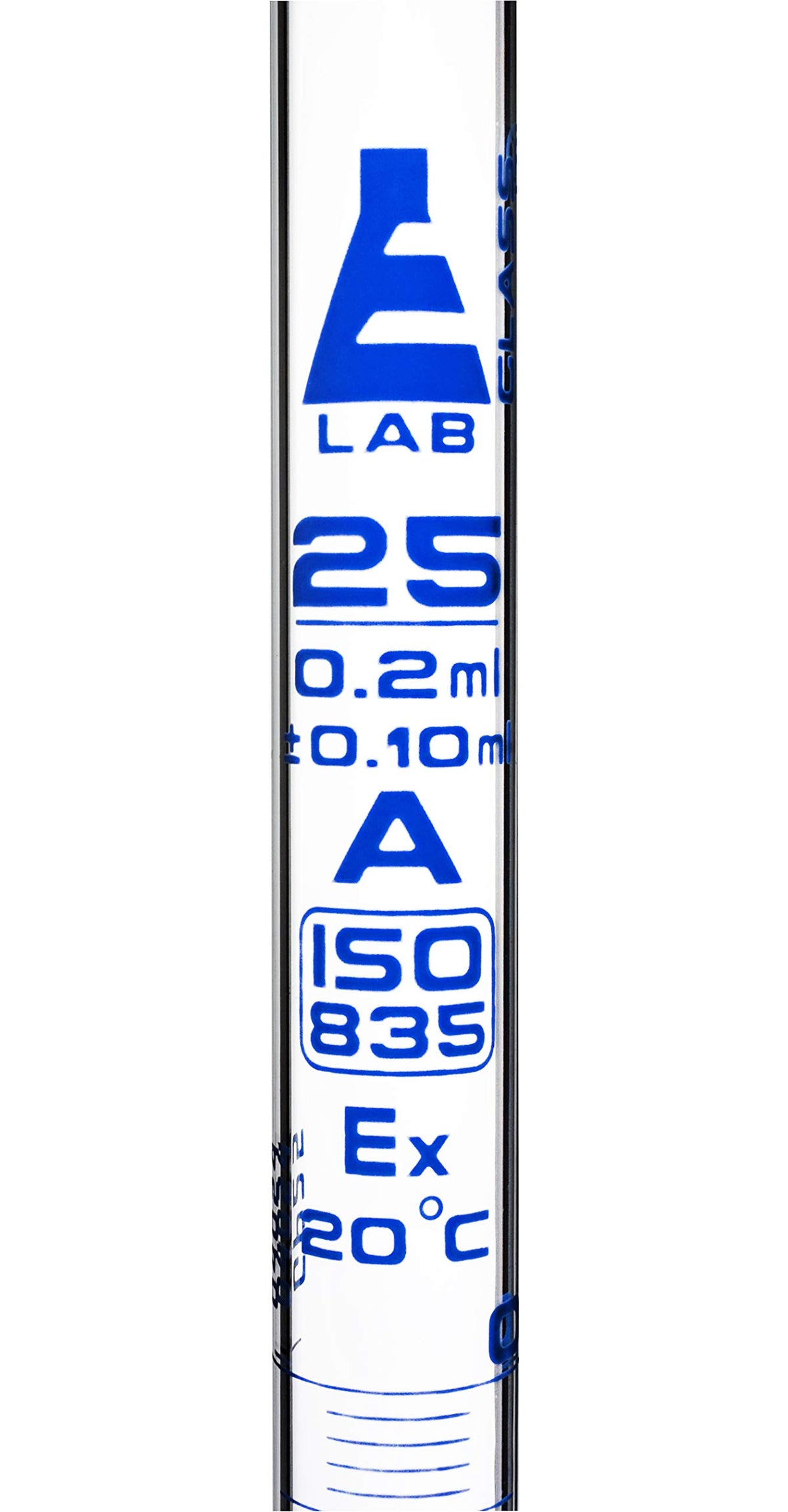 Serological Pipette, 25ml - Class A, Tolerance ±0.100ml - Blue Graduations - Color Code, White - Calibrated for