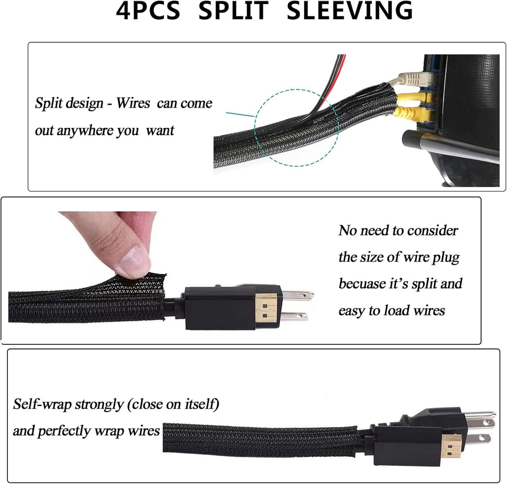 192 PCS Cable Management Kit 4 Wire Organizer Sleeve,11 Cable Holder,35Cord Clips 10+2 Roll Cable Organizer Straps