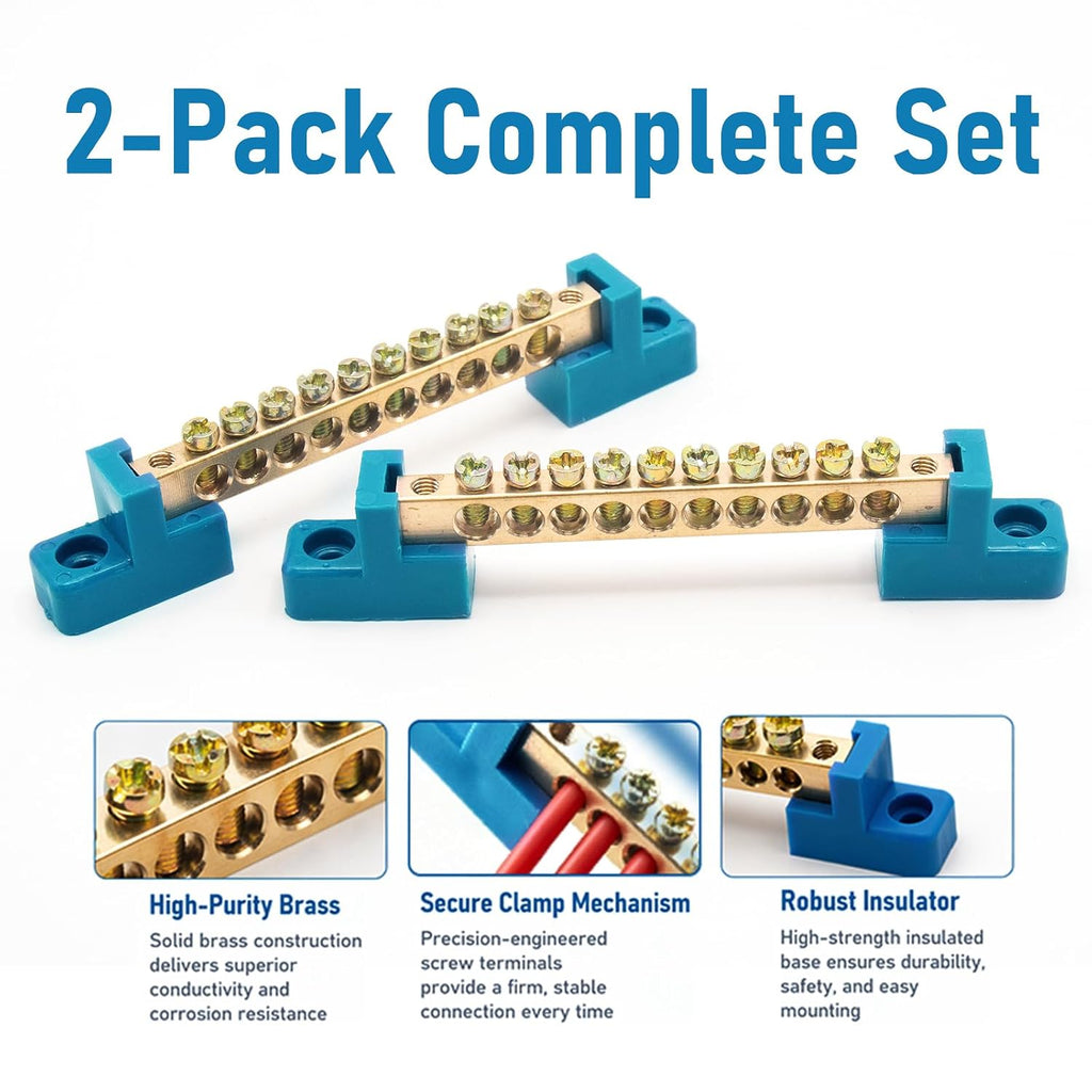 Grounding Bus Bar 10 Positions Brass Wire Screw Terminal Block