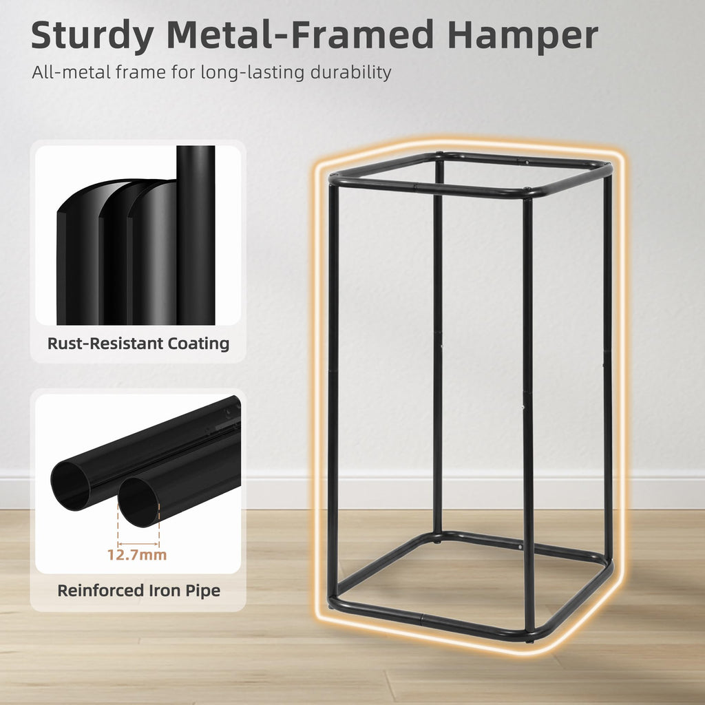 Metal Frame Laundry Hamper with Lid, Tall Laundry Baskets