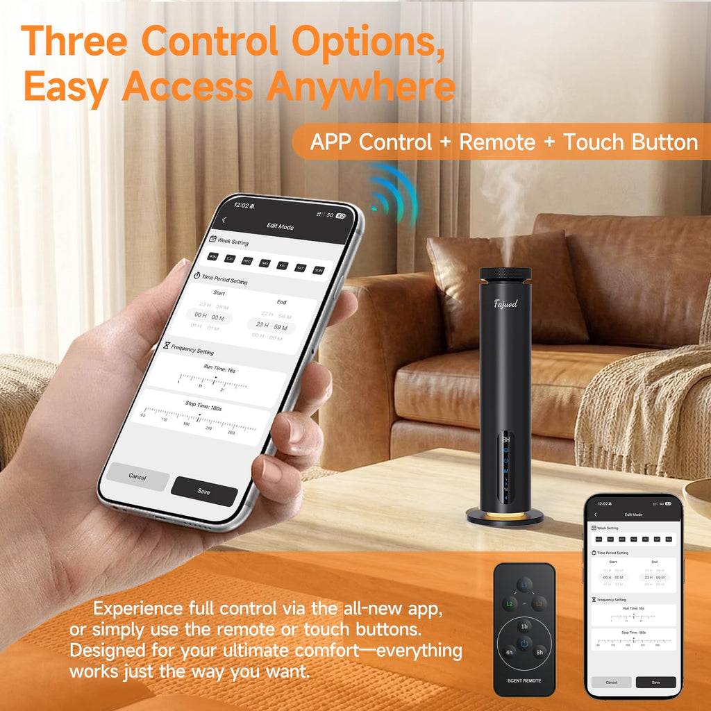 Waterless Essential Oil Diffuser, 2000 Sq.Ft, Smart App & Remote Control