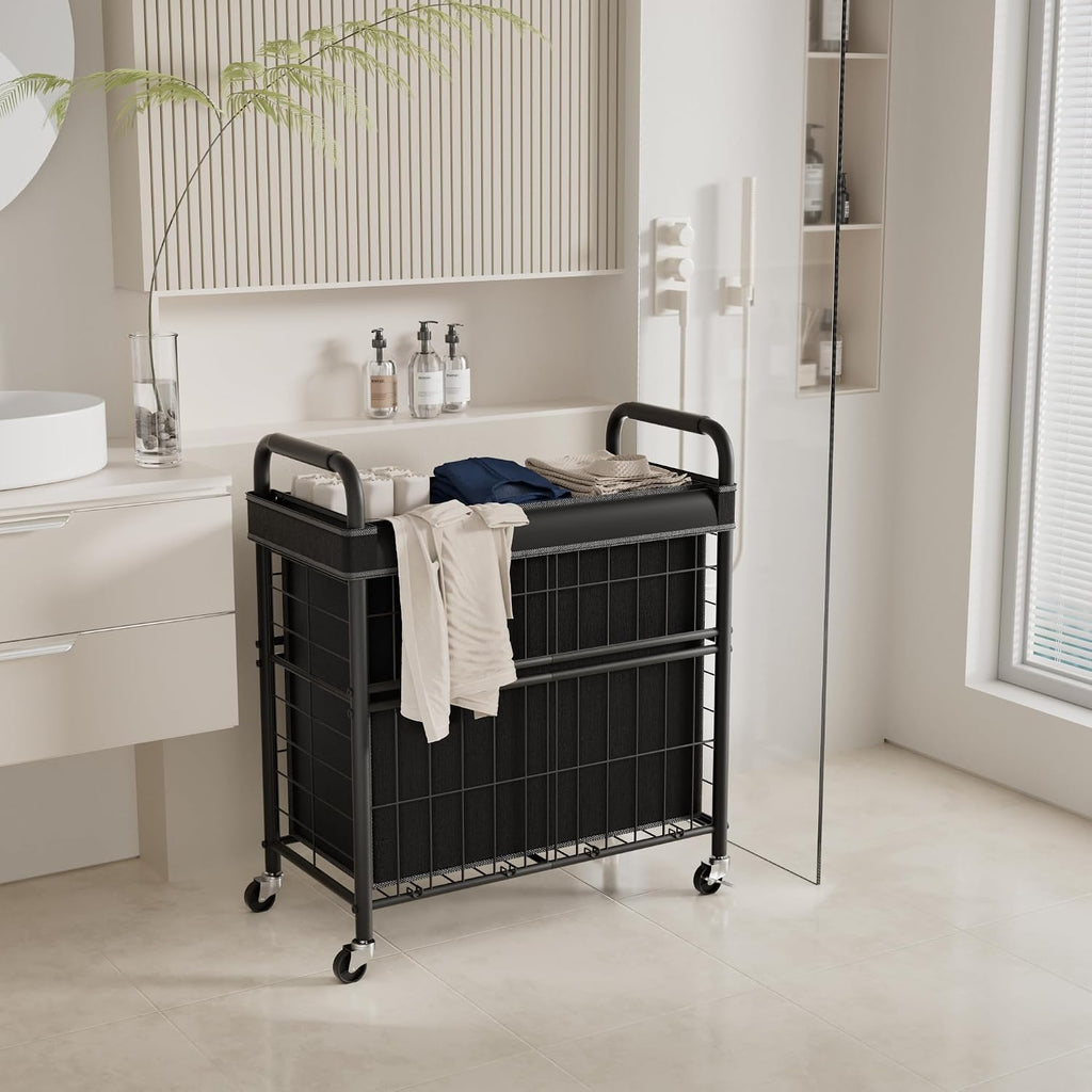 145L Rolling laundry Sorter Hamper Basket 3 Section with Wheels | Laundry Cart with Removable Bag, Clothes Organizer