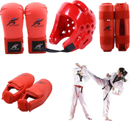 Karate Sparring Gear Protective Polyester Taekwondo Sparring Gear Includes 1Pc Helmet, 1 Pair Gloves & 1 Pair Leg
