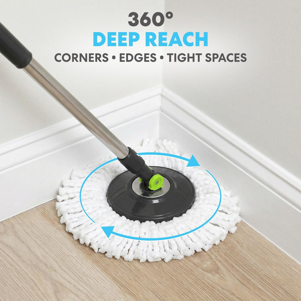 360° Spin Mop and Bucket with Wringer – 3 High-Absorbent Microfiber Washable Heads, Soap Dispenser – Spinning Mop and
