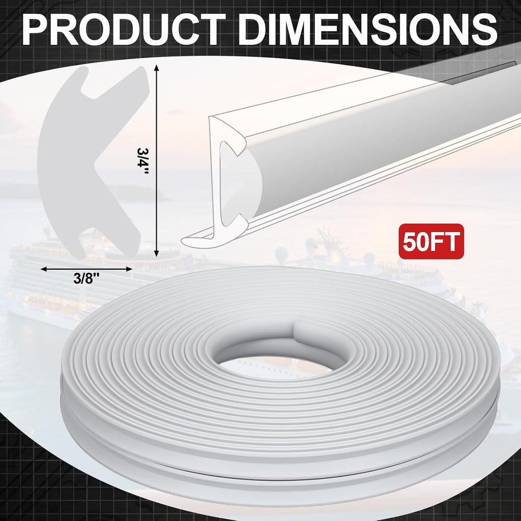 DaisyInner 50 ft White Vinyl Rub Rail Insert, 3/4 x 3/8 Inch