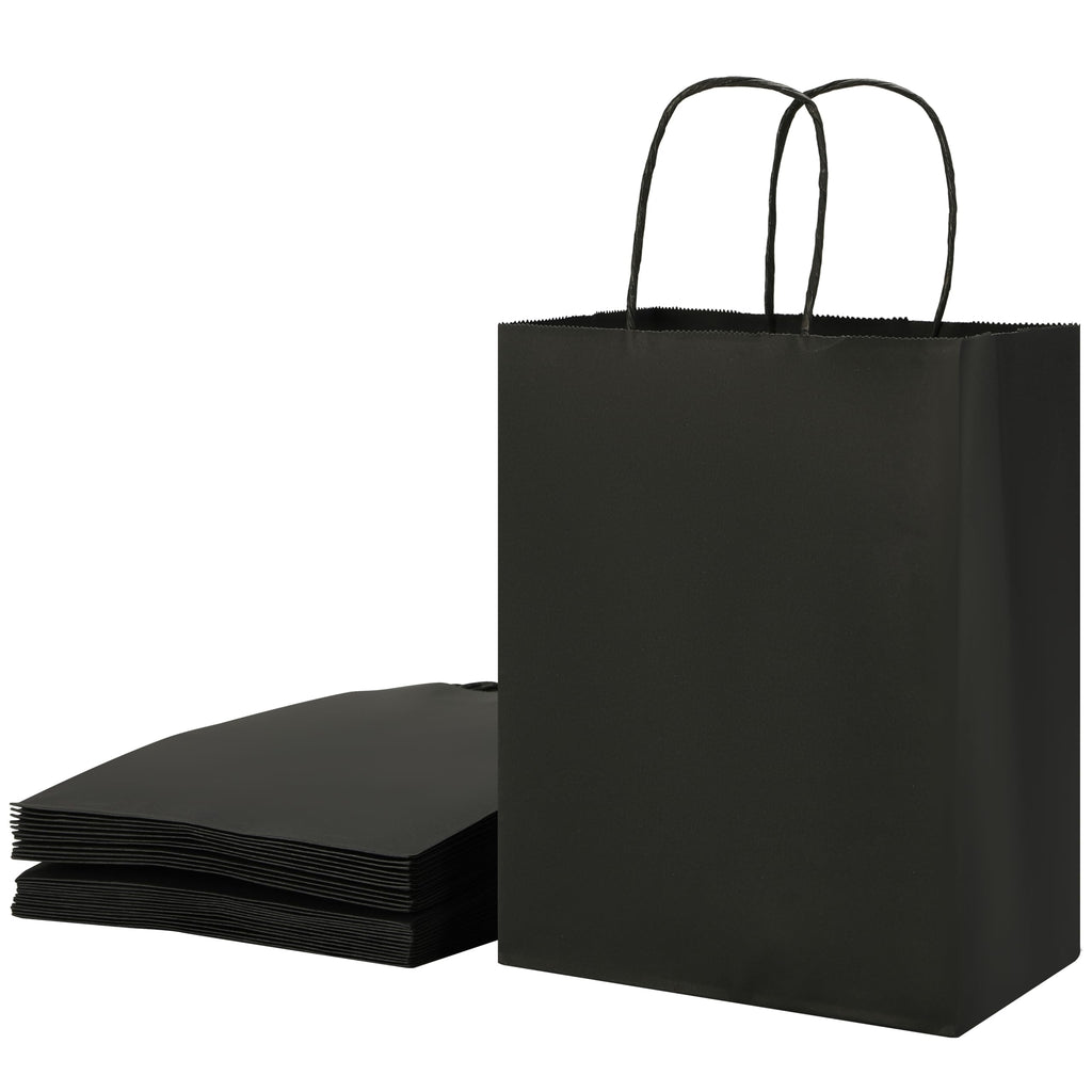 25-Pack Medium Black Gift Bags with Handles for Retail, Halloween