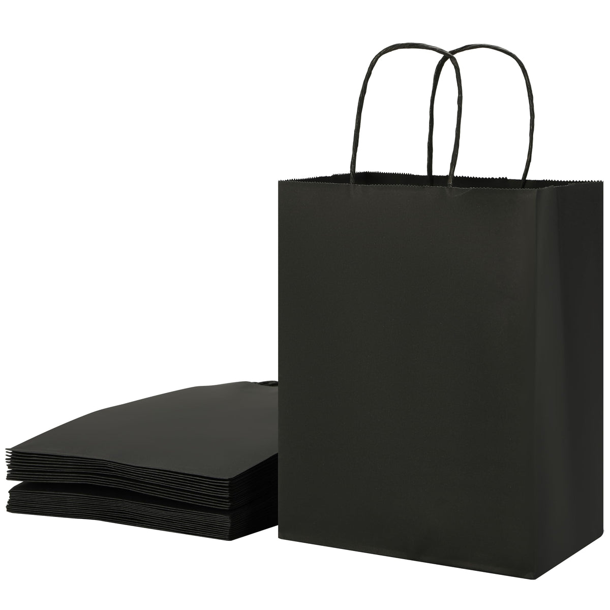 25-Pack Medium Black Gift Bags with Handles for Retail, Halloween
