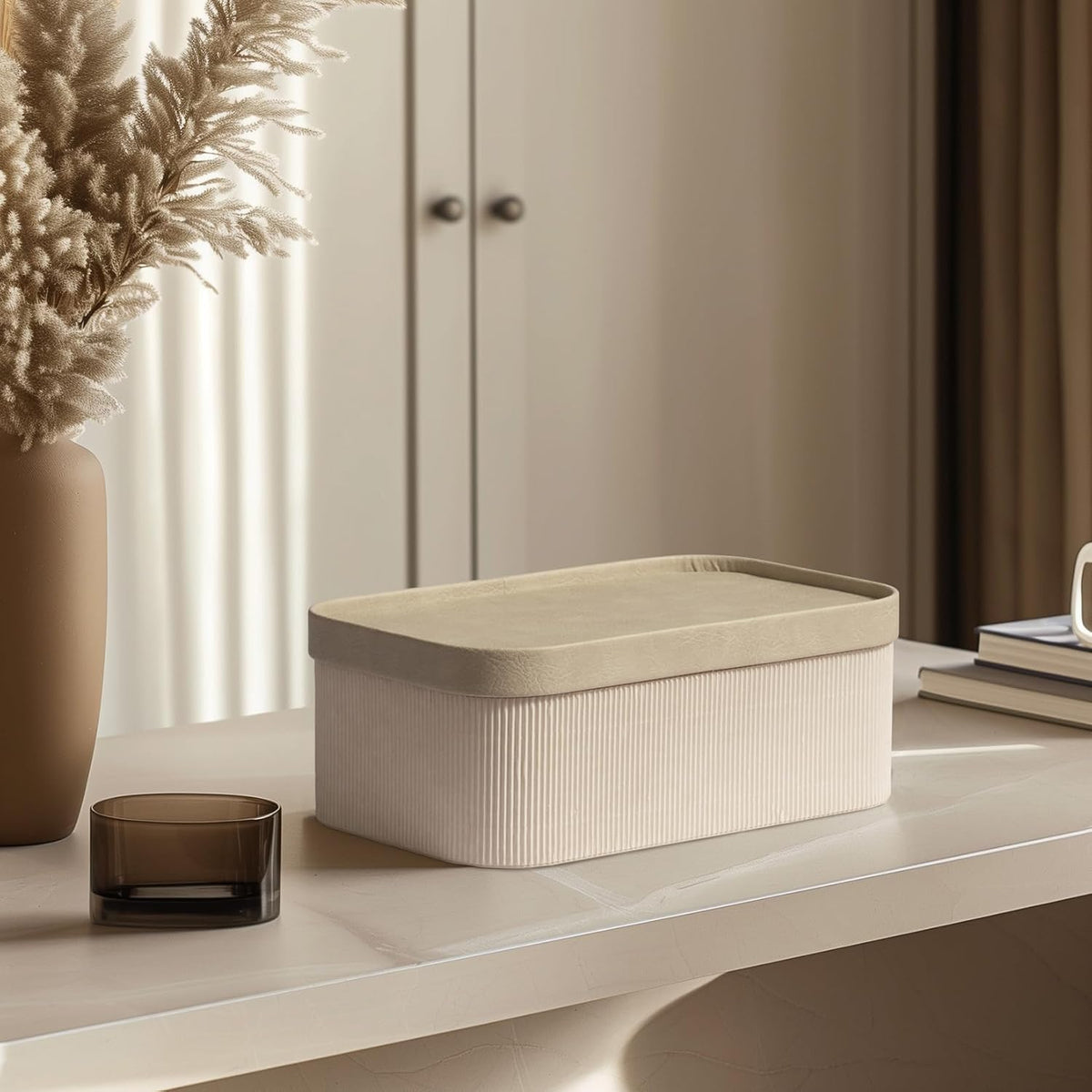 Decorative Storage Boxes with Lids Faux Leather, 3 Pack