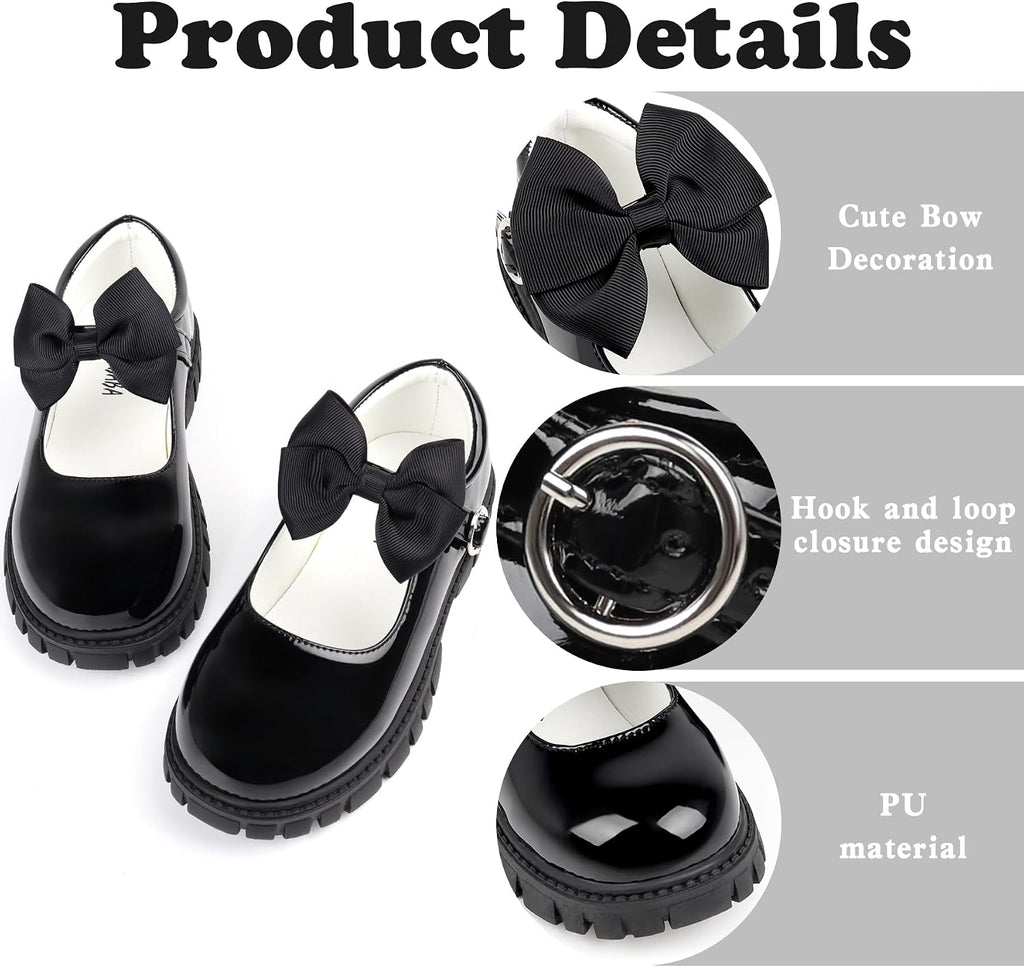 School Shoes for Girls, Black Mary Jane Flats | School Uniform, Non-Slip Sole, Round Toe, Toddler And Little Girl