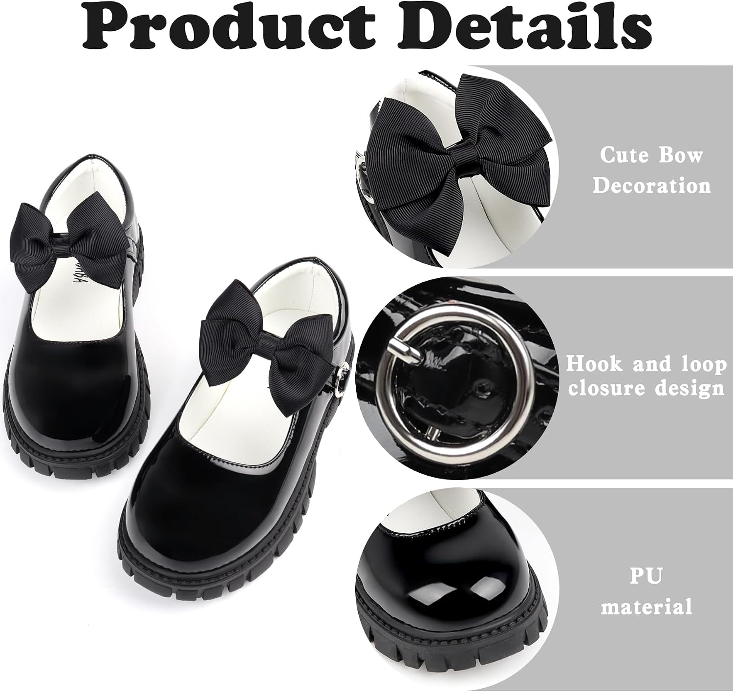 School Shoes for Girls, Black Mary Jane Flats | School Uniform, Non-Slip Sole, Round Toe, Toddler And Little Girl