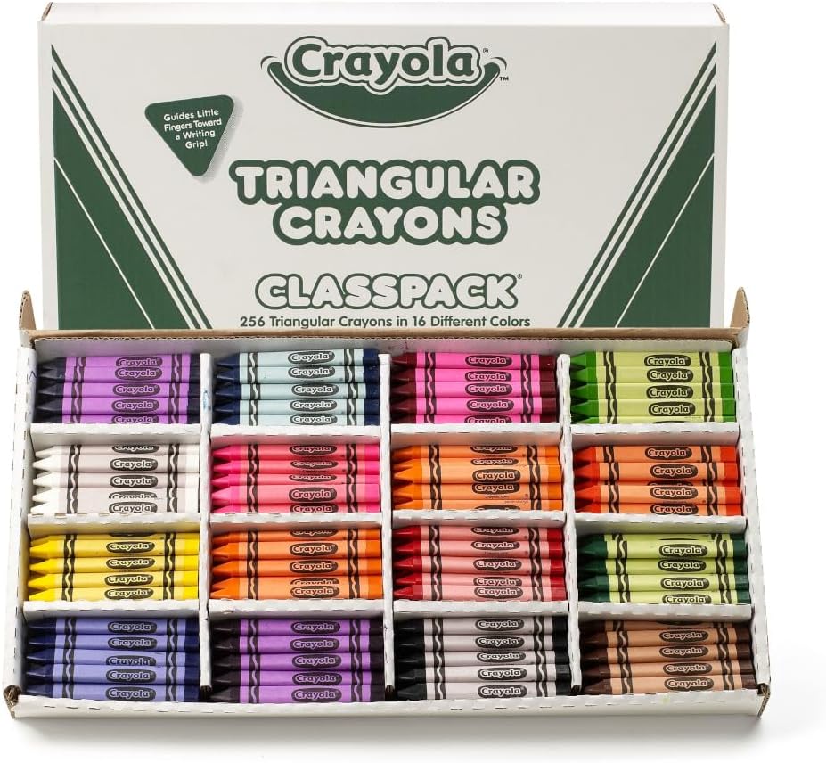 Triangular Crayon Classpack (256ct), 16 Colors, Bulk Toddler Crayons, Teacher Classroom Must Haves, School Supplies