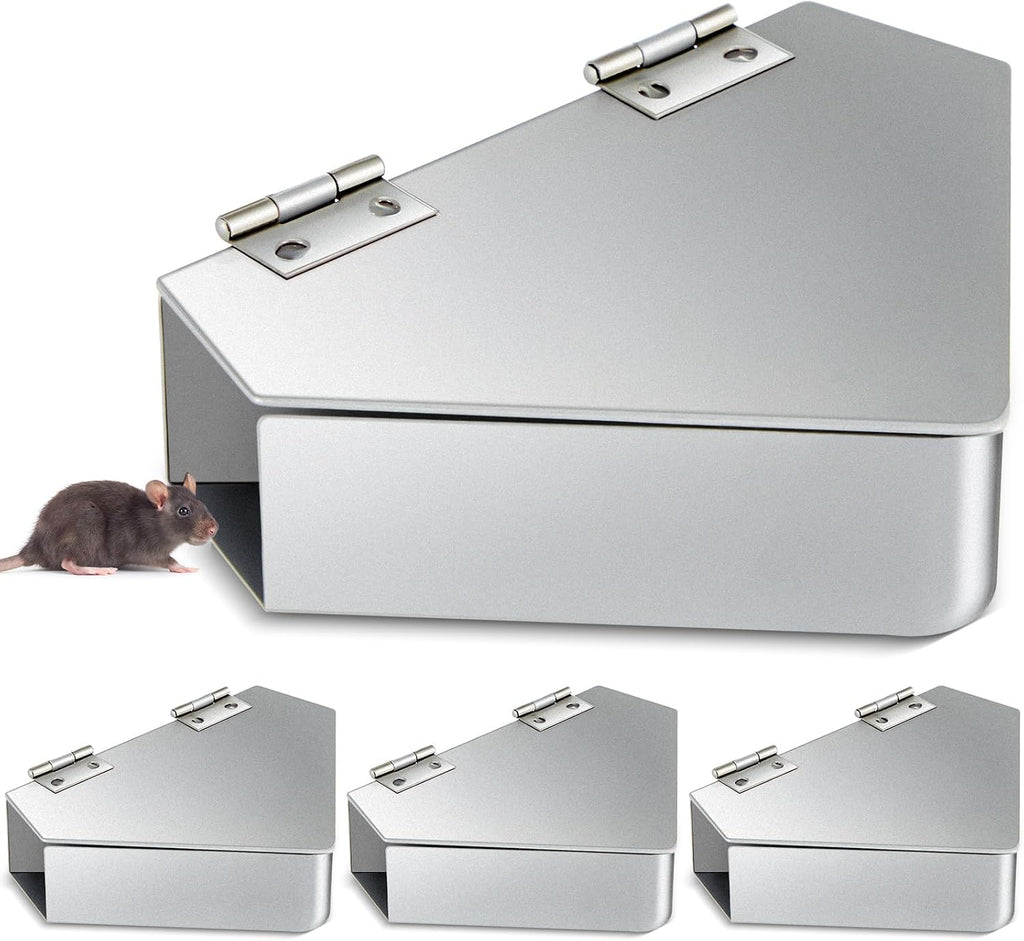 4 Pcs Mouse Bait Station Steel Metal for Indoor Outdoor Use | Waterproof Carbon Steel, Tamper-resistant Design