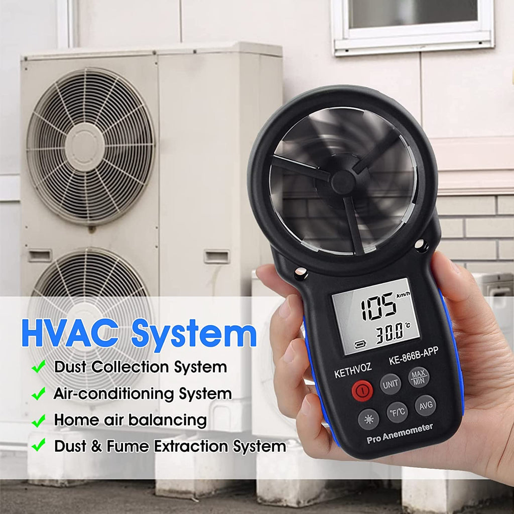 Bluetooth Anemometer Wind Speed Meter w/Data Logger, Kethvoz 866B-APP