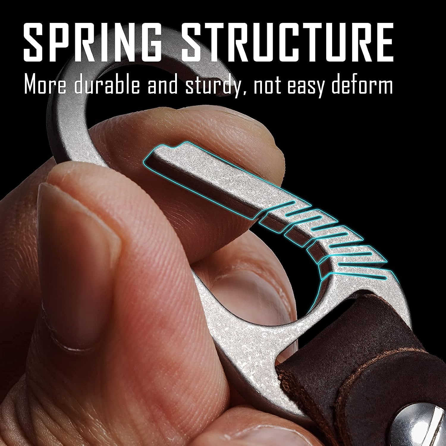 KM02 Titanium Belt Clip Carabiner Leather Keychain Holder with Removable Stainless Steel Key Ring