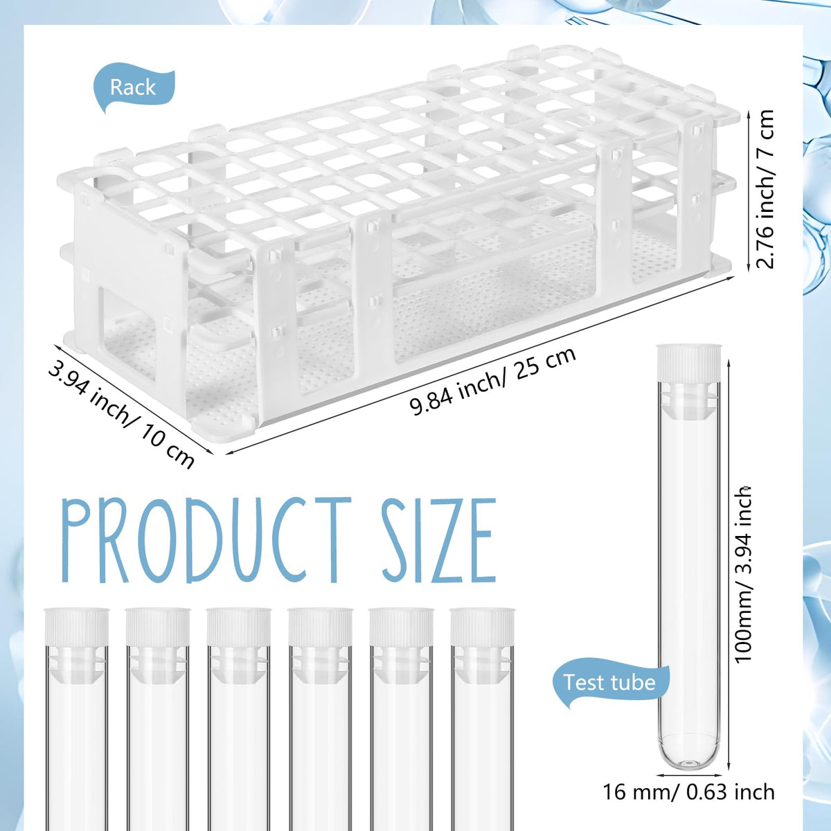 120 Pcs Plastic Test Tubes with Rack Set,White