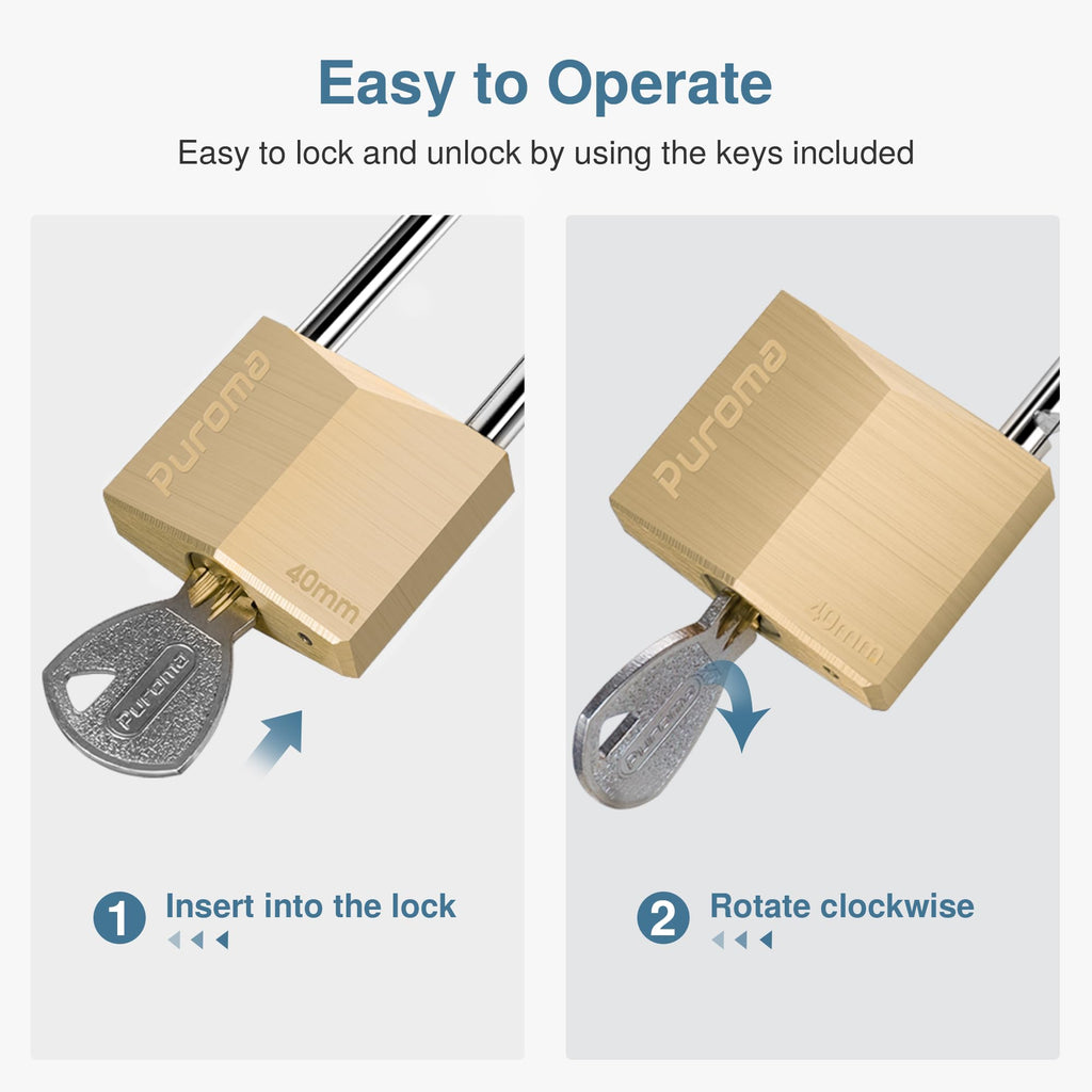 Keyed Padlock 3 Keys Outdoor Solid Brass Lock 2.6" Shed Gate Hasp