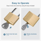 Keyed Padlock 3 Keys Outdoor Solid Brass Lock 2.6" Shed Gate Hasp