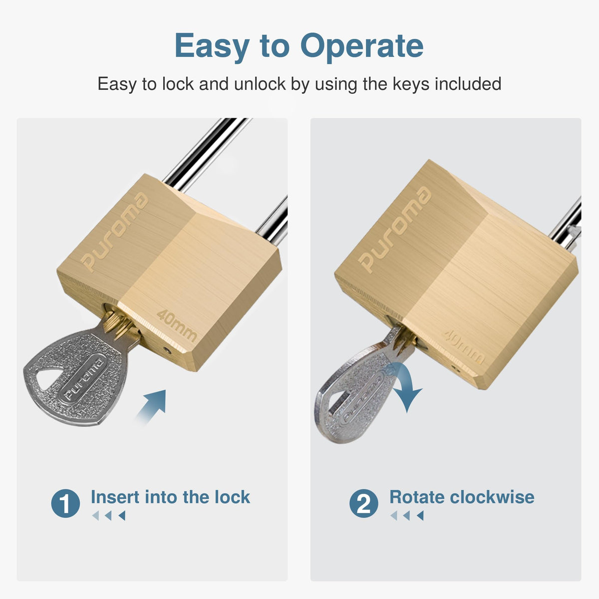 Keyed Padlock 3 Keys Outdoor Solid Brass Lock 2.6" Shed Gate Hasp