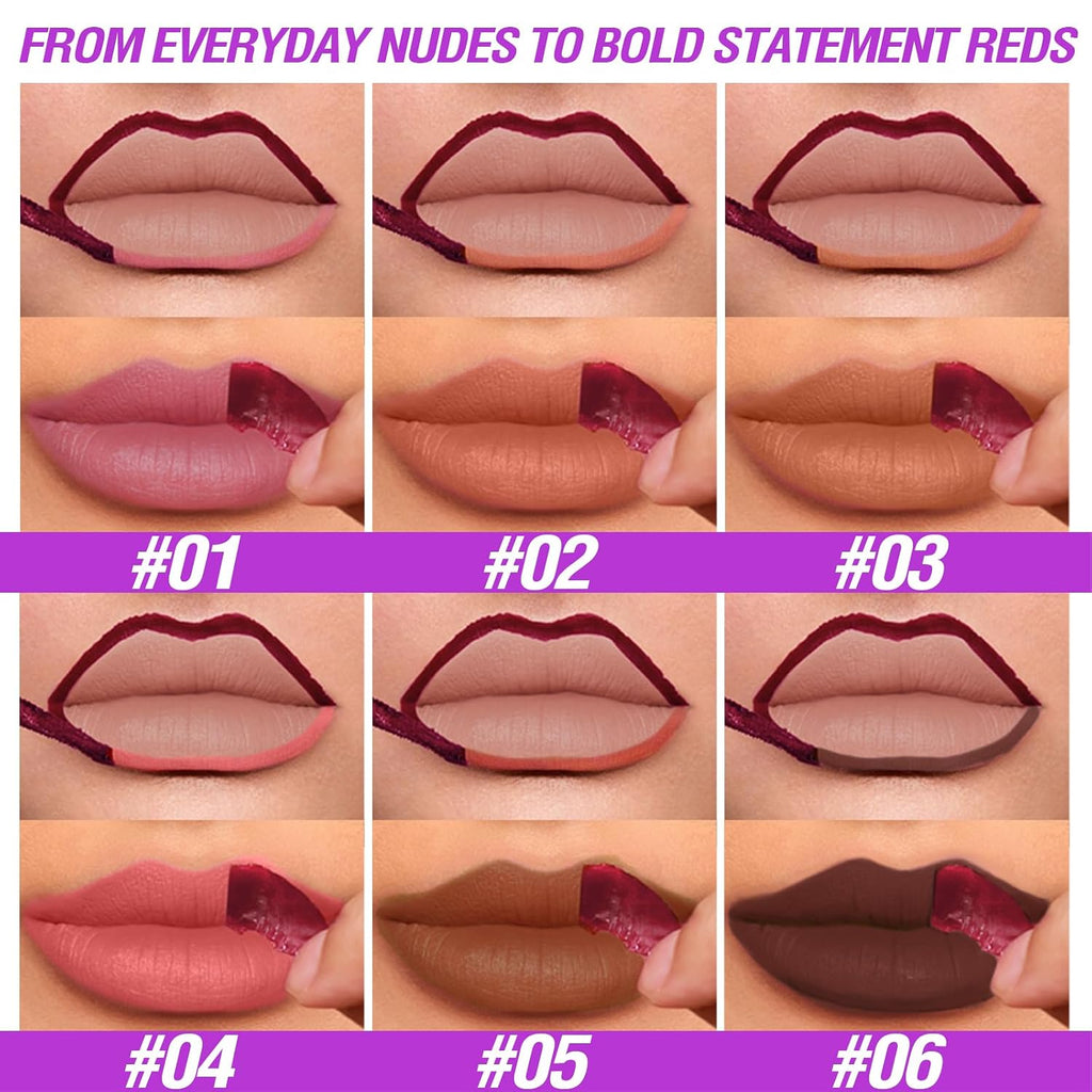 6Pcs Peel Off Lip Liner Set,Lip Stain Peel Off,Long-Lasting Waterproof & Smudge-Proof Matte Lip Liners With Ergonomic
