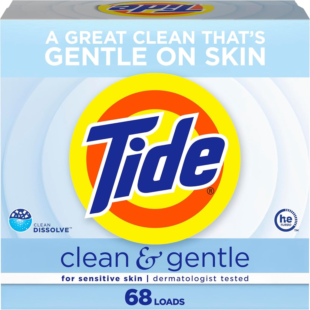 Clean and Gentle Powder Laundry Detergent, Unscented, 68 Loads, 77 oz