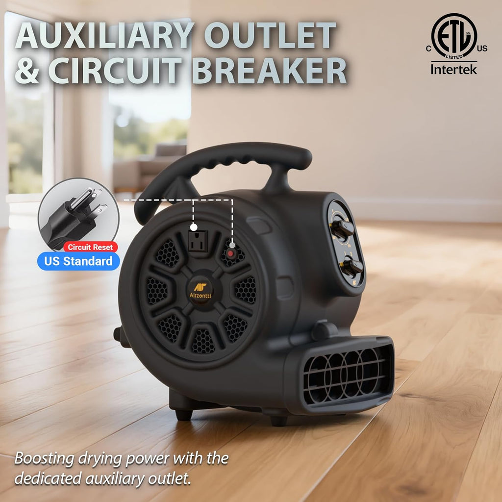 1100 CFM 3-Speed Industrial Air Mover Floor Blower Fan with Timer | 1/4 HP High Velocity Industrial Floor & Carpet