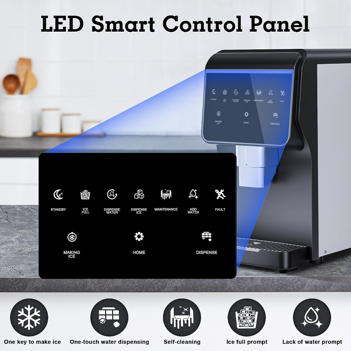 Nugget Ice Maker Countertop 80LB/24H with Water Dispenser