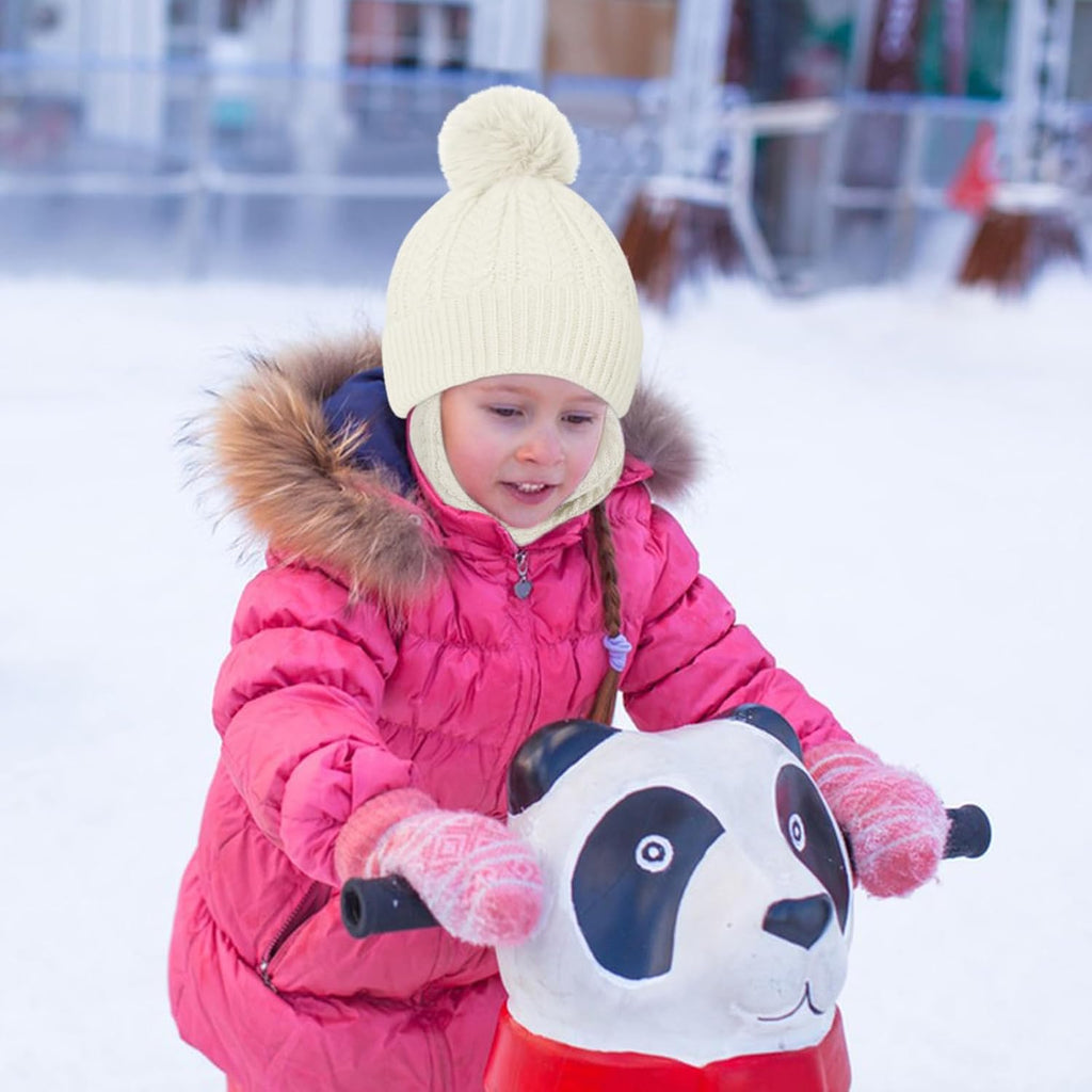 Kids Winter Beanie Hat Scarf Gloves Set, Toddler Winter Cap Knit Neck Warmer Gaiter Mittens for Children 2-8