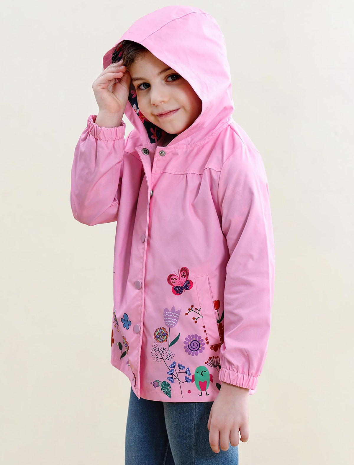 Kids Rain Coat Waterproof Hooded Girls Rain Jacket Lightweight Windbreaker Fall Jacket 5T Rose Red
