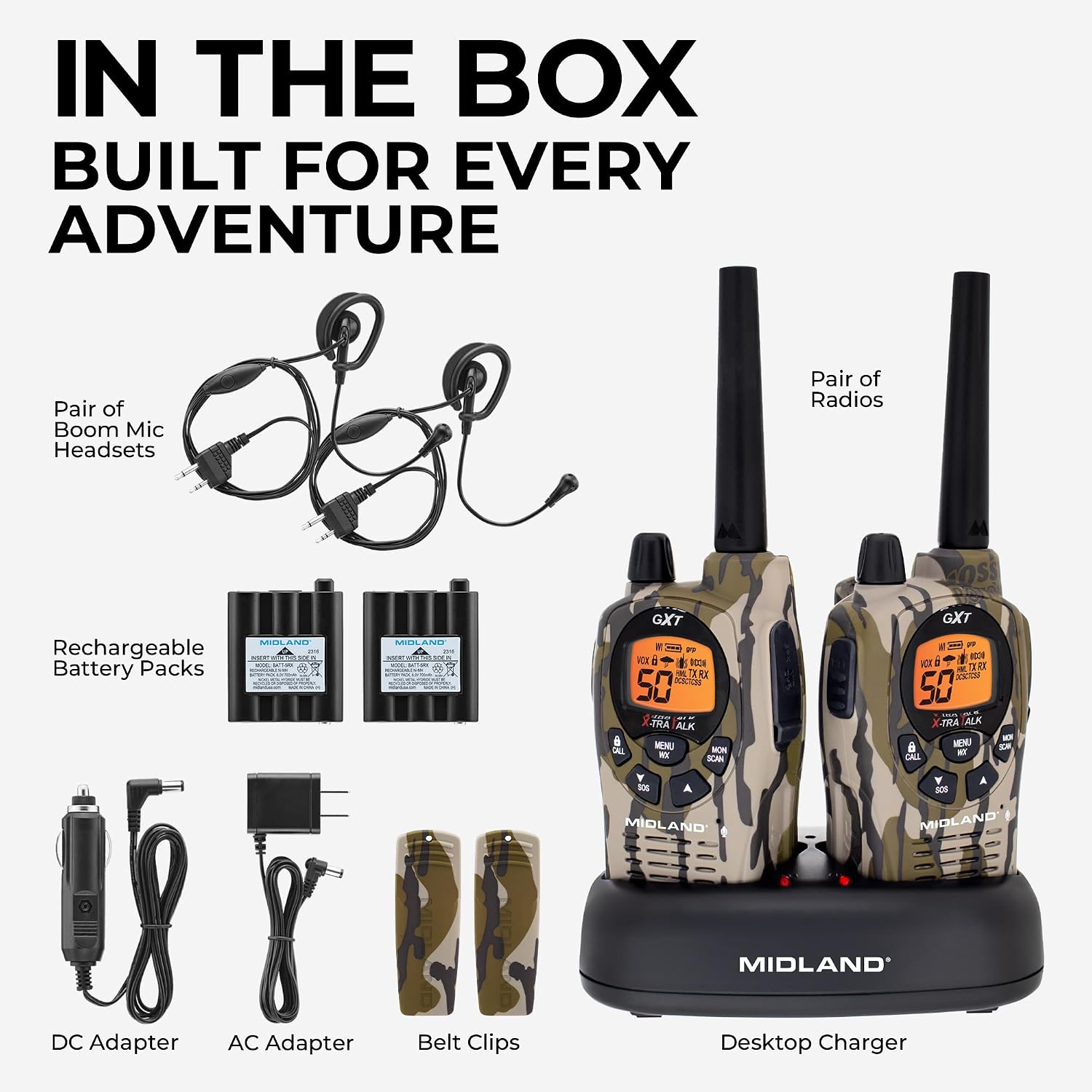 GXT1050VP4 GMRS Two-Way Radio (50-Channel, Long Range, 142 Privacy Codes, SOS, NOAA, Rechargeable Nickle Battery