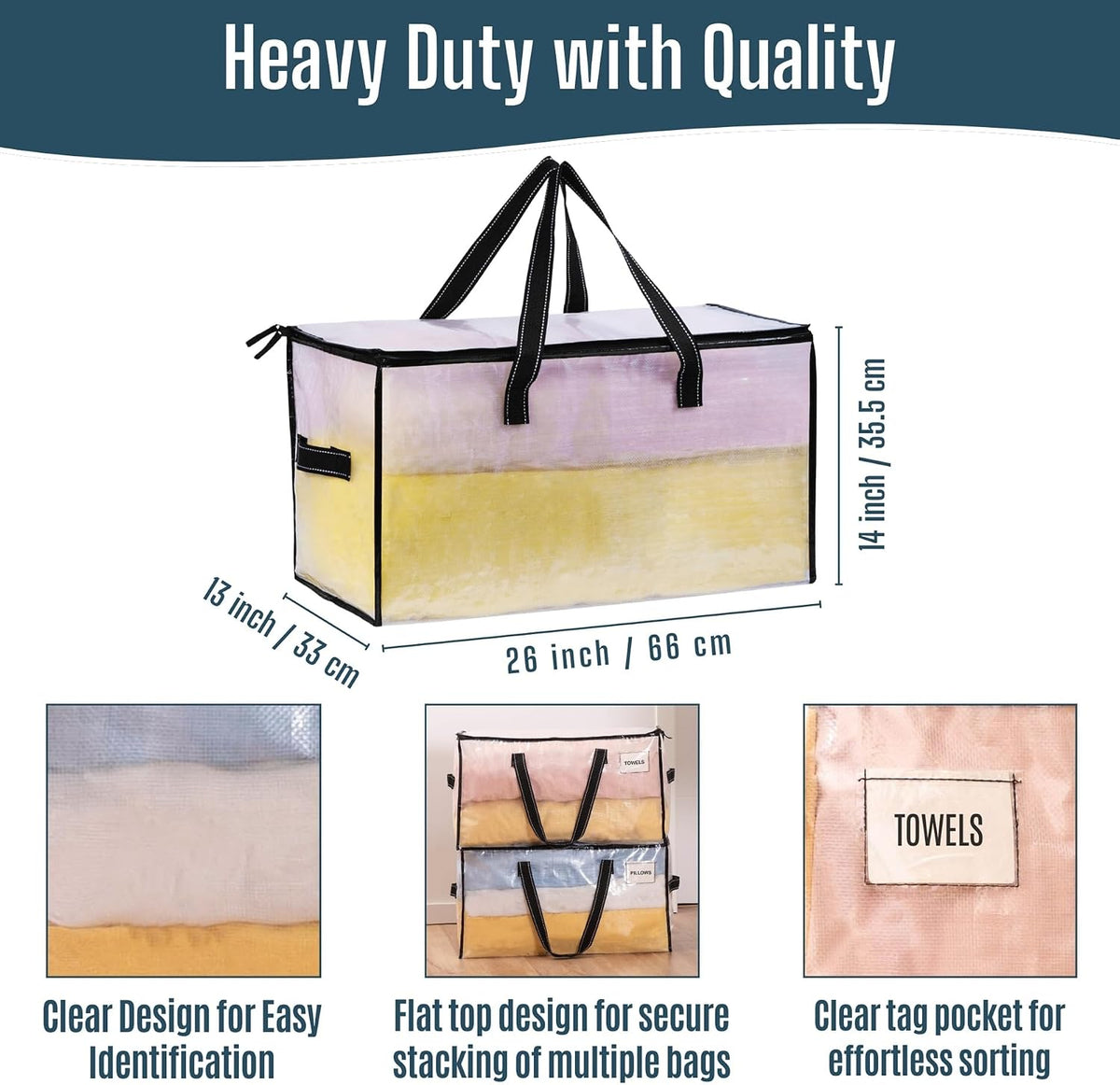 Moving Bags, Storage Bags, Wide Open Top, Clear, 4 Pack