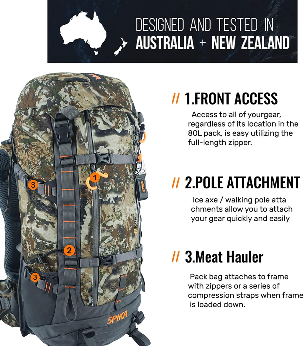 Hunting Backpacks for Men, Meat Hauler Frame Pack with Rifle Holder, 40L/80L Extendable + Capacity for Bow Rifle Gun
