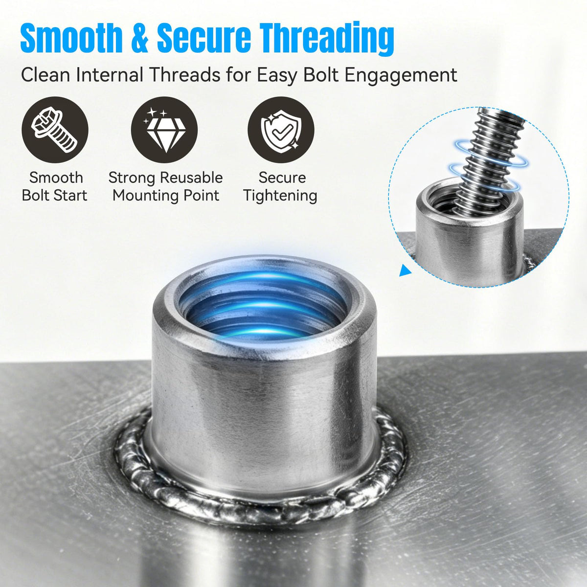 JERBOR 40PCS T-Shaped Weld Nuts, 4 Size 1/4"-20, 5/16"-18, 3/8"-16, 1/2"-13