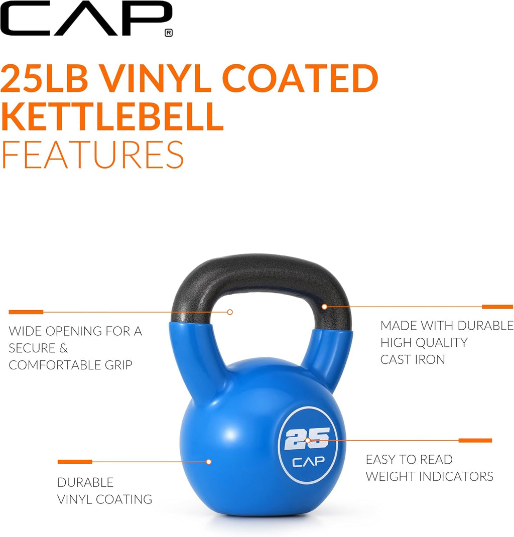 Vinyl Coated Cast Iron Kettlebell, 10-50 LB Home Gym Weight